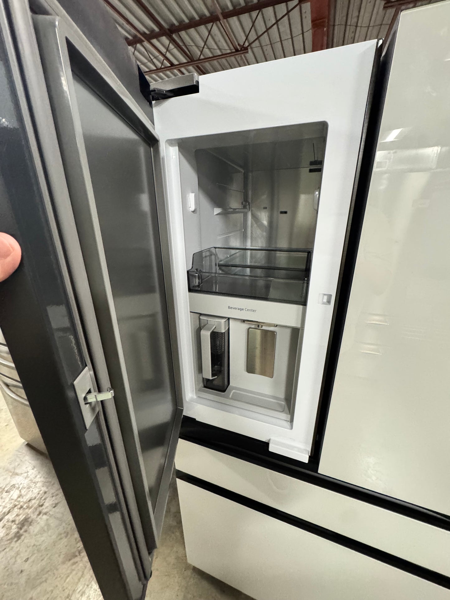Bespoke 29 cu ft. Standard Depth 4-Door French Door Smart Refrigerator in Morning Blue/White Glass with Beverage Center OUTLET