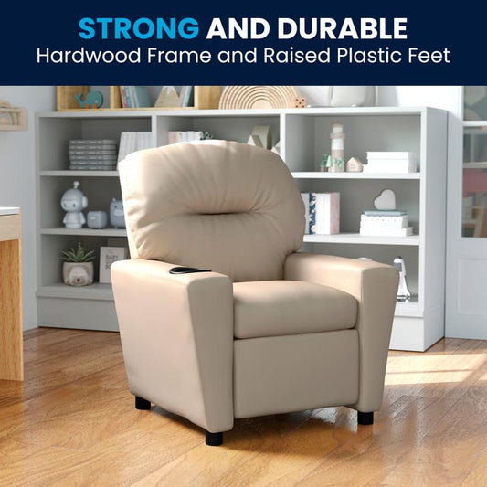 Contemporary Vinyl Kids Recliner with Cup Holder