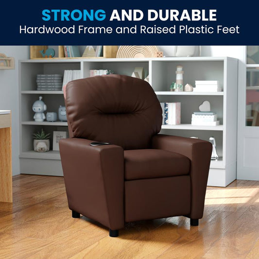 Contemporary Black LeatherSoft Kids Recliner with Cup Holder