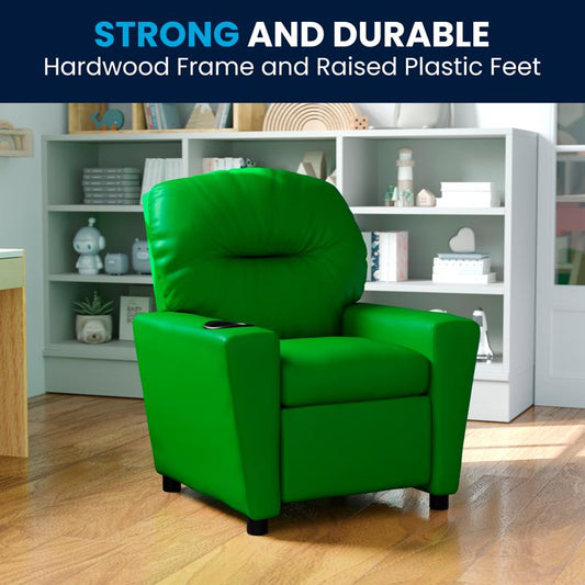 Contemporary Vinyl Kids Recliner with Cup Holder