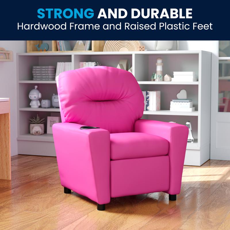 Contemporary Vinyl Kids Recliner with Cup Holder