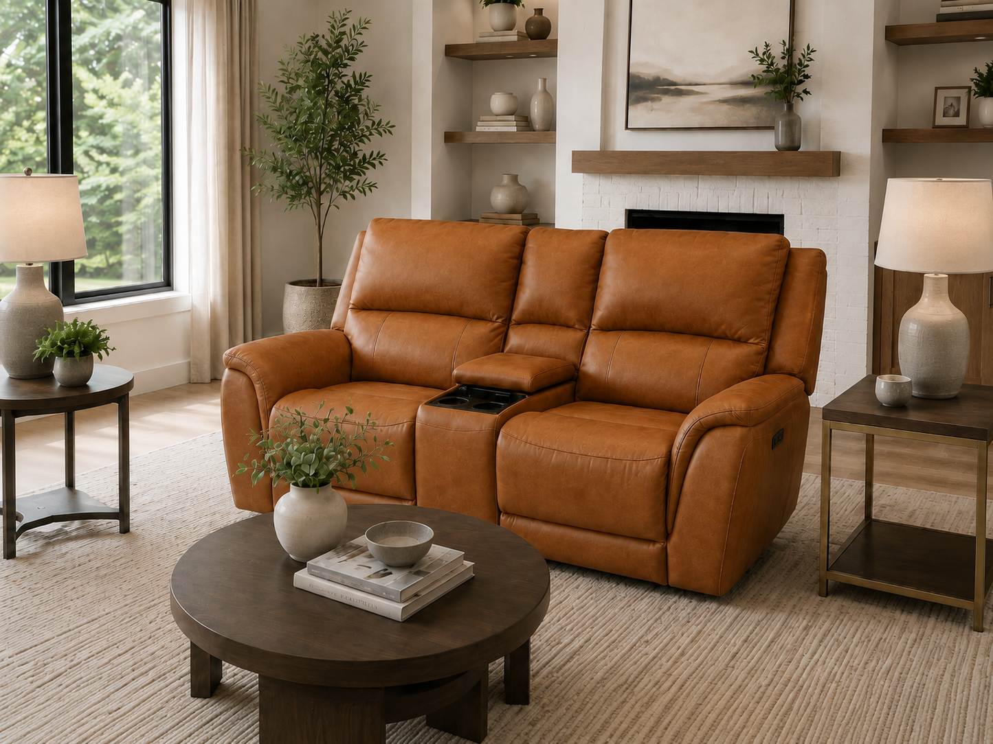 Revive Gallagher Leather Power Reclining Loveseat w/Wireless Charger & Audio