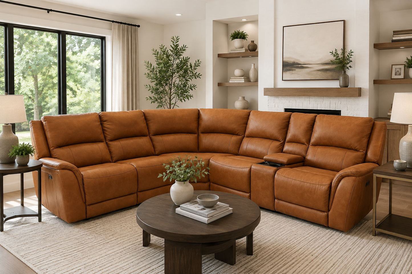 Revive Gallagher Leather 6 PC Power Reclining Sectional w/Bluetooth Audio Console