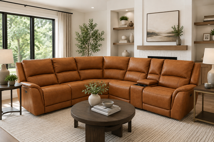Revive Gallagher Leather 6 PC Power Reclining Sectional w/Bluetooth Audio Console