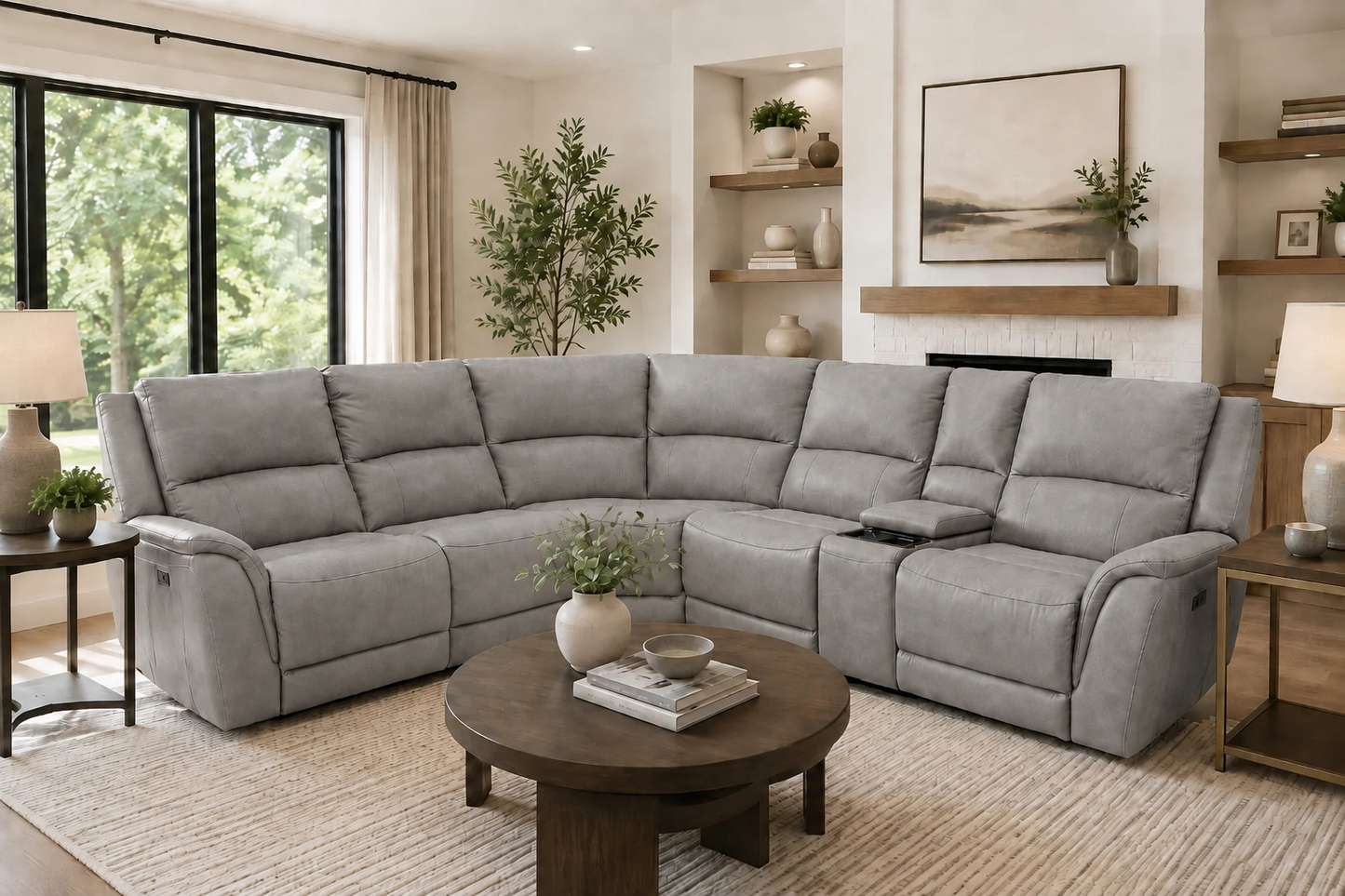 Revive Gallagher Leather 6 PC Power Reclining Sectional w/Bluetooth Audio Console