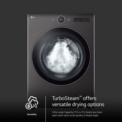 Secadora eléctrica de gran capacidad de 7.4 pies cúbicos con sensor de secado y TurboSteam - Acero negro