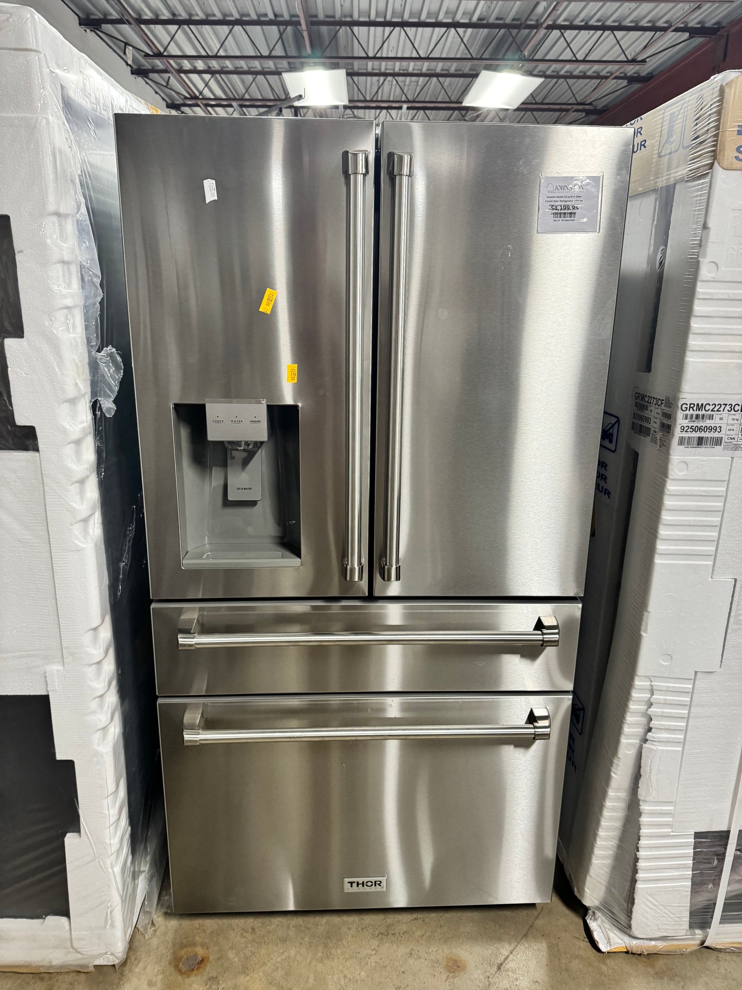 Thor Kitchen Counter-Depth 22-cu ft 4 -Door 36-in Wide French Door Refrigerator with Ice Maker with Water and Ice Dispenser (Stainless Steel) OUTLET