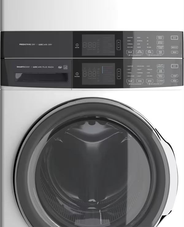 4.5 cu. ft. Stacked Washer and 8.0 cu. ft. Electric Dryer Laundry Tower in White with SmartBoost Premixing, Energy Star