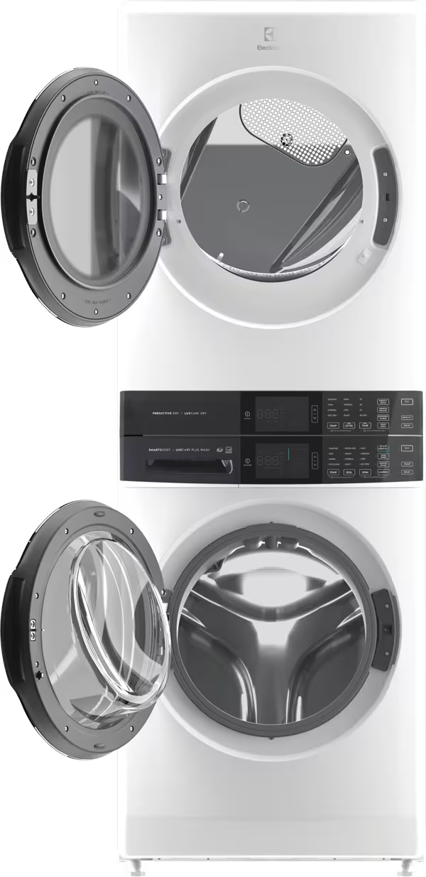 4.5 cu. ft. Stacked Washer and 8.0 cu. ft. Electric Dryer Laundry Tower in White with SmartBoost Premixing, Energy Star