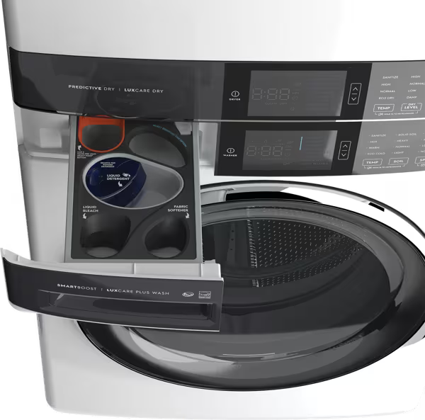 4.5 cu. ft. Stacked Washer and 8.0 cu. ft. Electric Dryer Laundry Tower in White with SmartBoost Premixing, Energy Star