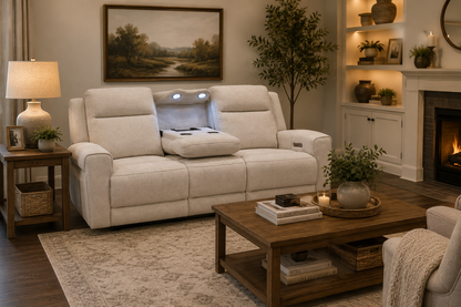 Revive Elmhurst Double Power Reclining Sofa w/Drop Down Table