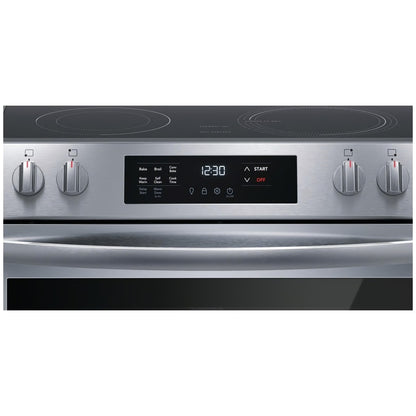 Cocina eléctrica autolimpiante de 30 pulgadas con 5 quemadores, control frontal deslizable y convección en acero inoxidable