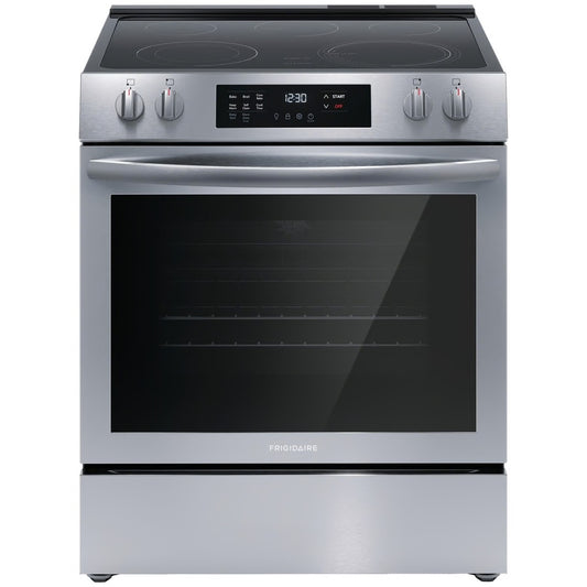 30 in. 5-Burner Element Slide-In Front Control Self-Cleaning Electric Range with Convection in Stainless Steel