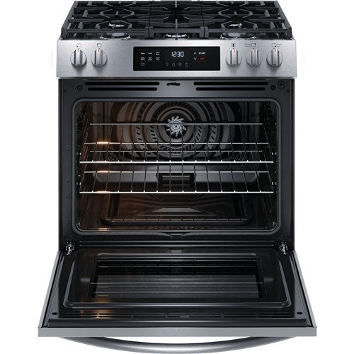 30 in. 5 Burners Slide-In Front Control Self-Cleaning Gas Range with Convection in Stainless Steel