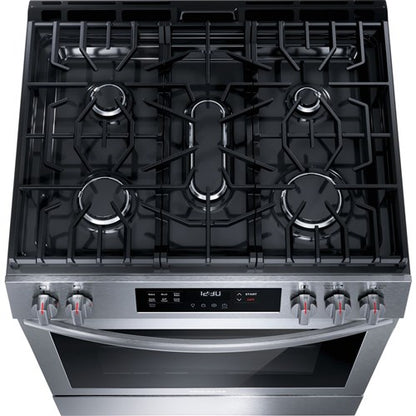 30 in. 5 Burners Slide-In Front Control Self-Cleaning Gas Range with Convection in Stainless Steel