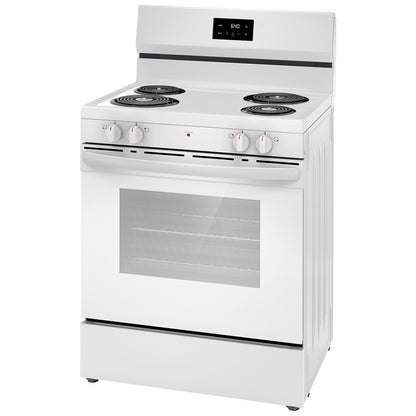 Cocina eléctrica independiente de 30 pulgadas y 4 quemadores en color blanco con tecnología de horneado uniforme