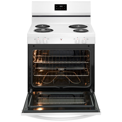 Cocina eléctrica independiente de 30 pulgadas y 4 quemadores en color blanco con tecnología de horneado uniforme