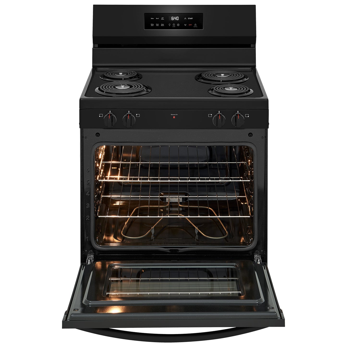 Cocina eléctrica independiente de 30 pulgadas y 4 quemadores en color negro con autolimpieza de un toque