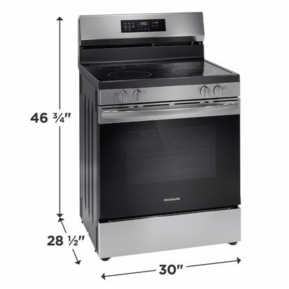 Cocina eléctrica independiente de acero inoxidable con autolimpieza y 5 quemadores, de 30 pulgadas y 5,3 pies cúbicos, con freidora de aire