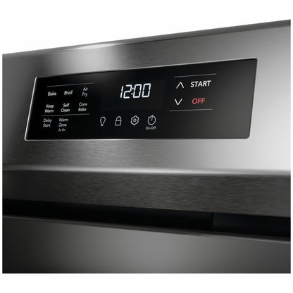 Cocina eléctrica independiente de acero inoxidable con autolimpieza y 5 quemadores, de 30 pulgadas y 5,3 pies cúbicos, con freidora de aire