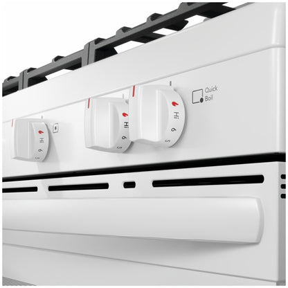 30 in 5 Burner Freestanding Gas Range in White with Quick Boil and Even Baking Technology