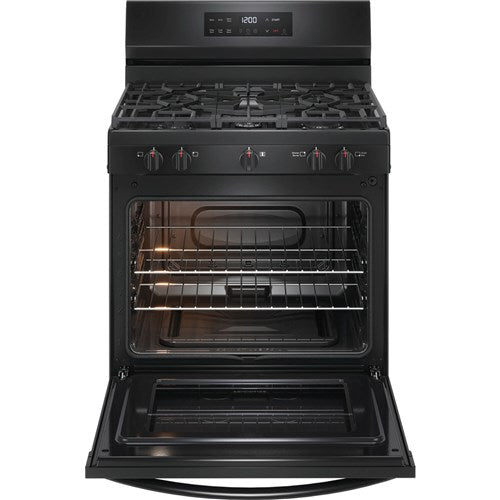 30 in 5 Burner Freestanding Gas Range in Black with Quick Boil and Steam Clean