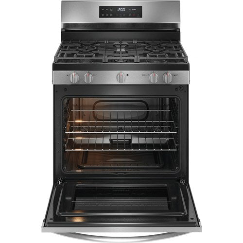 30 in 5 Burner Freestanding Gas Range in Stainless Steel with Quick Boil and Steam Clean