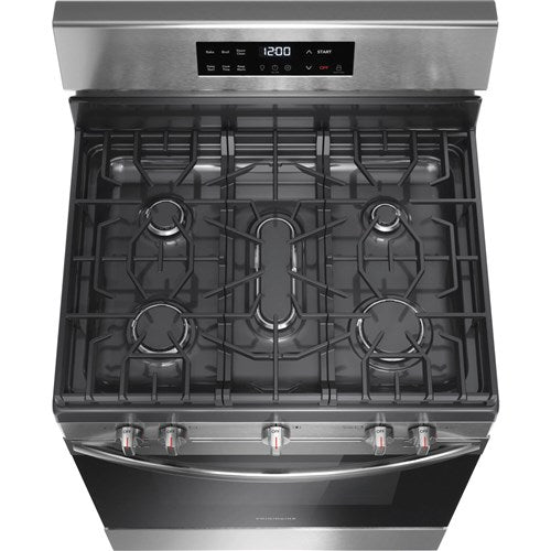 30 in 5 Burner Freestanding Gas Range in Stainless Steel with Quick Boil and Steam Clean