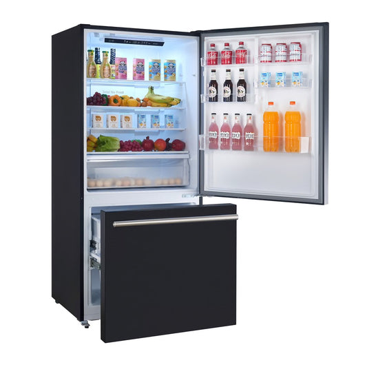 31 in. 17.2 cu. ft. Antique Brass Handles Included, Milano Espresso Bottom Freezer Right Swing Door Refrigerator, Black