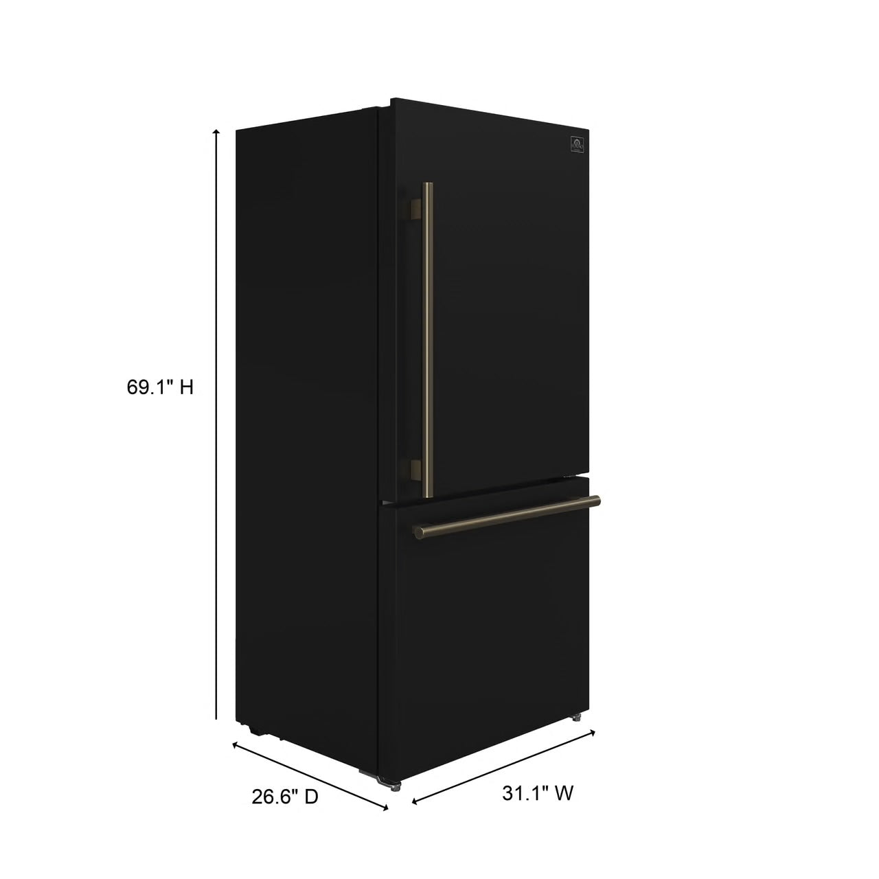 31 in. 17.2 cu. ft. Antique Brass Handles Included, Milano Espresso Bottom Freezer Right Swing Door Refrigerator, Black