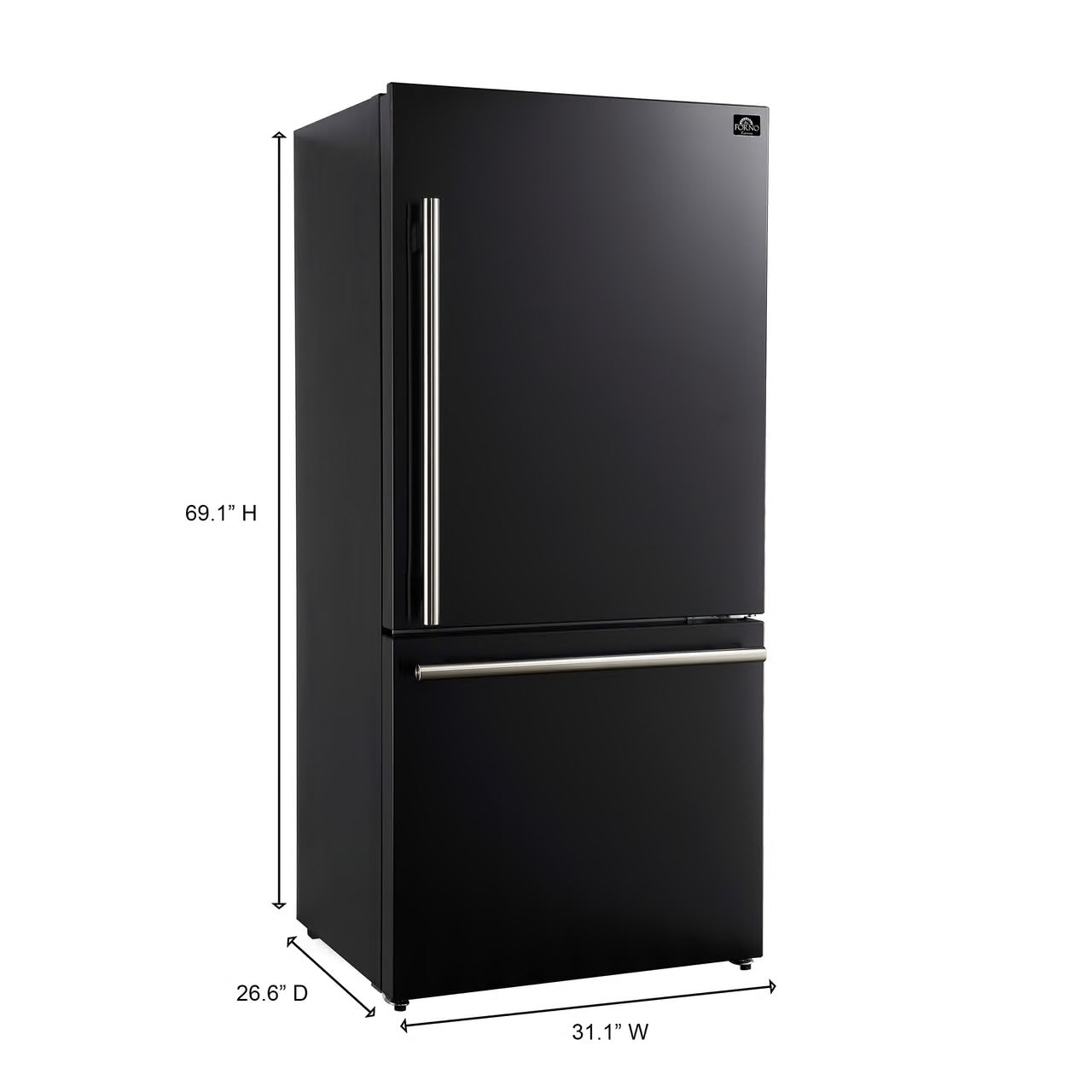 31 in. 17.2 cu. ft. Antique Brass Handles Included, Milano Espresso Bottom Freezer Right Swing Door Refrigerator, Black