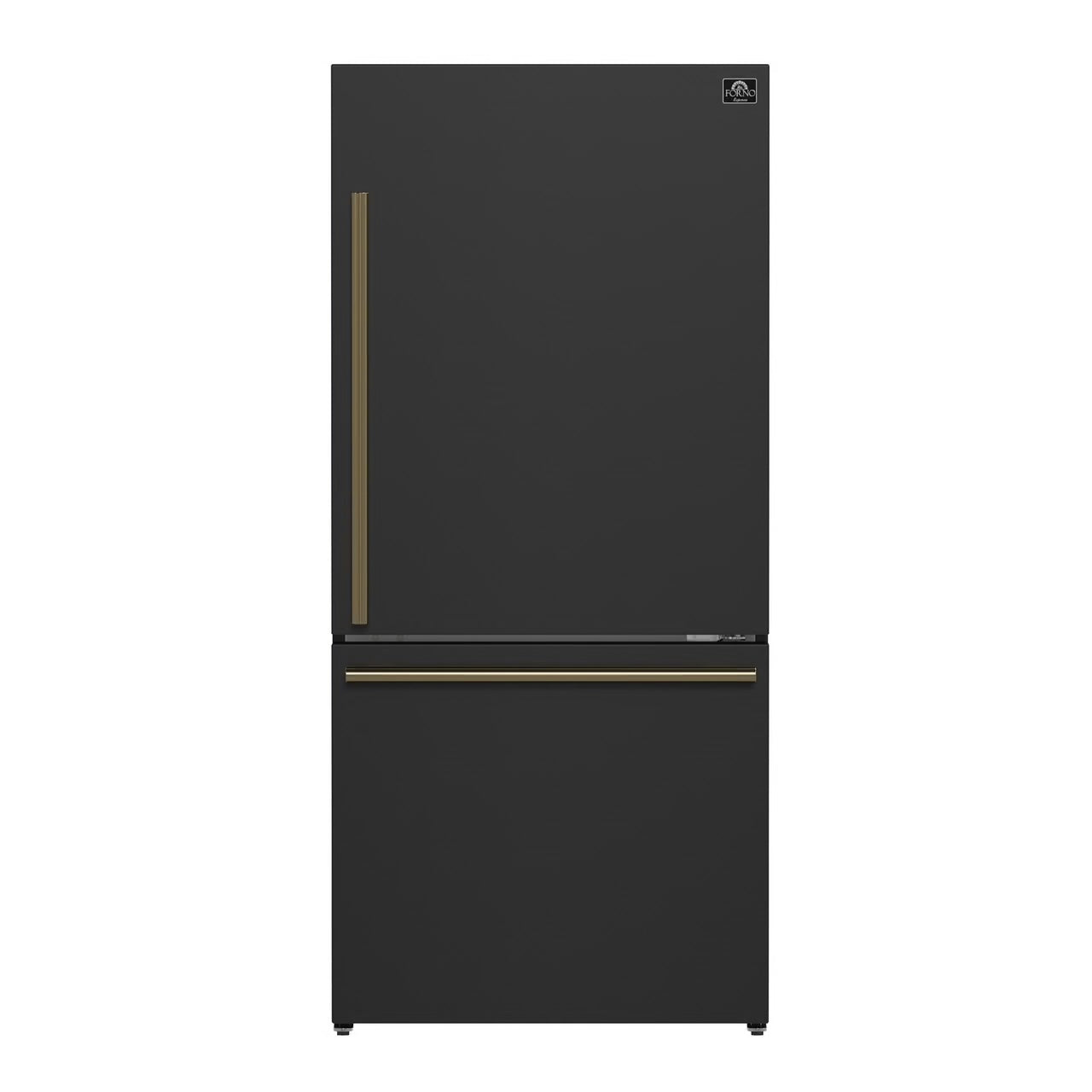 31 in. 17.2 cu. ft. Antique Brass Handles Included, Milano Espresso Bottom Freezer Right Swing Door Refrigerator, Black