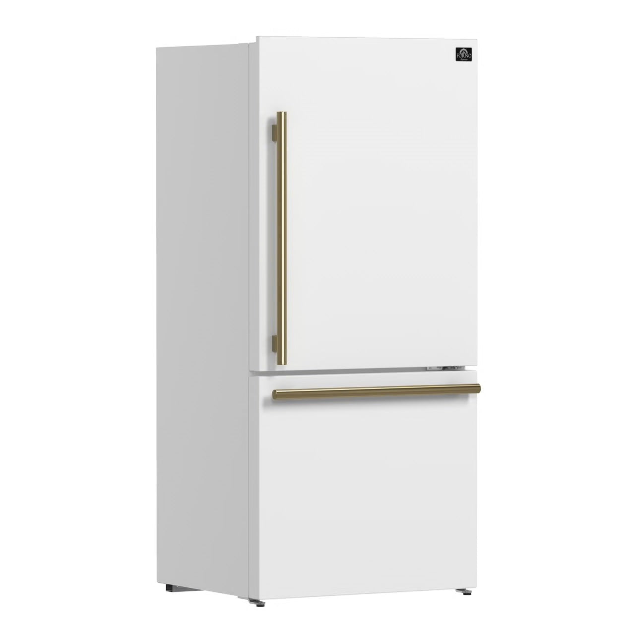 31 in. 17.2 cu. ft. Antique Brass Handles Included Milano Espresso Bottom Freezer Right Swing Door Refrigerator in White