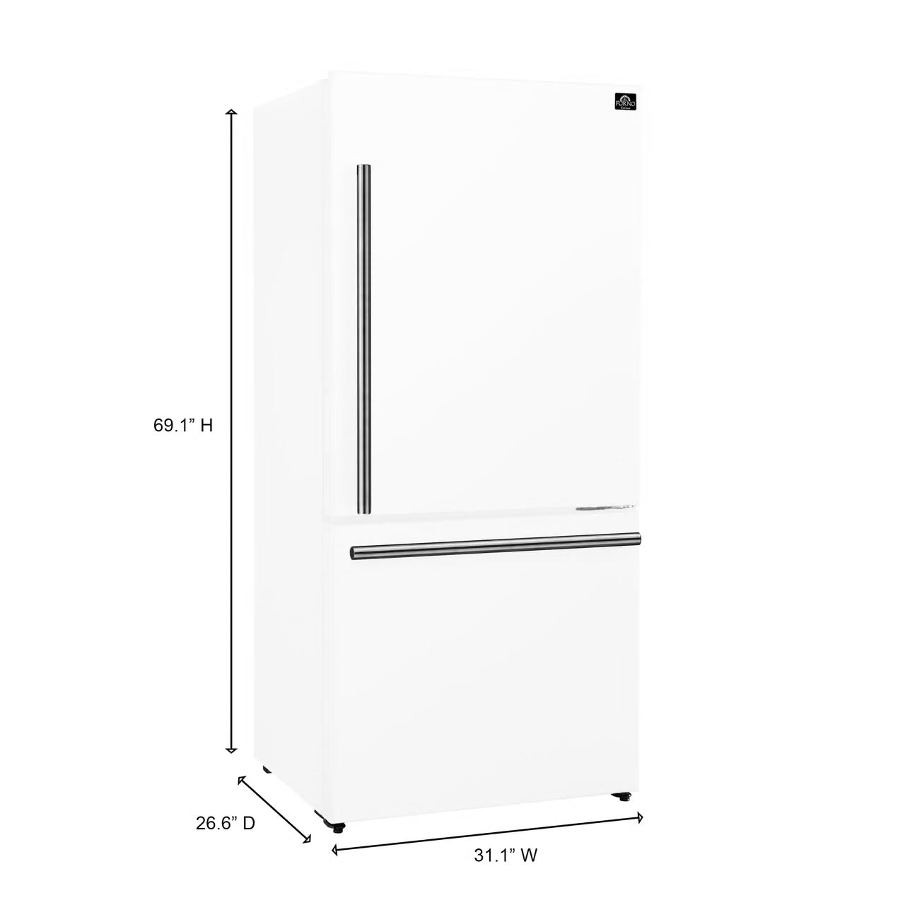 31 in. 17.2 cu. ft. Antique Brass Handles Included Milano Espresso Bottom Freezer Right Swing Door Refrigerator in White