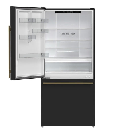 Milano Espresso 31-Inch Black Bottom Freezer Refrigerator, 17.2 Cu. Ft., Energy-Efficient, No Frost, Built-In Ice Maker