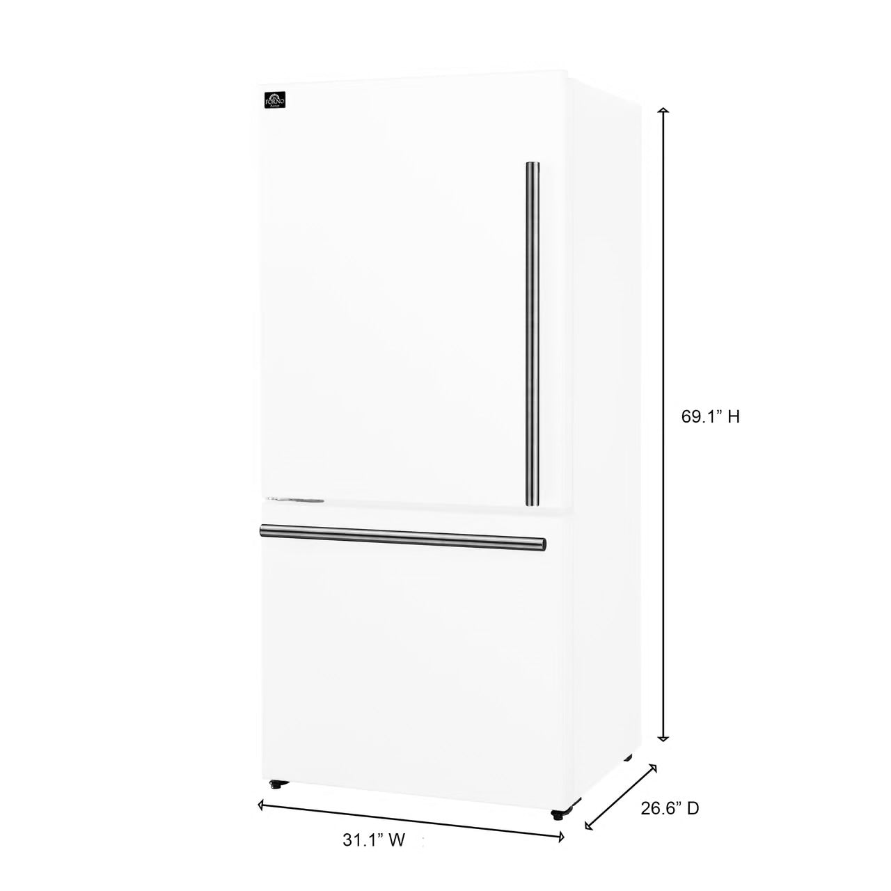 Forno Milano Espresso 31-Inch White French Door Refrigerator, Bottom Freezer, 17.2 Cu. Ft., Energy-Efficient, No Frost, Built-In Ice Maker