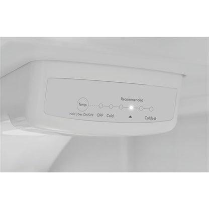 Refrigerador blanco de 28 pulgadas y 18 pies cúbicos con congelador superior, certificación ENERGY STAR