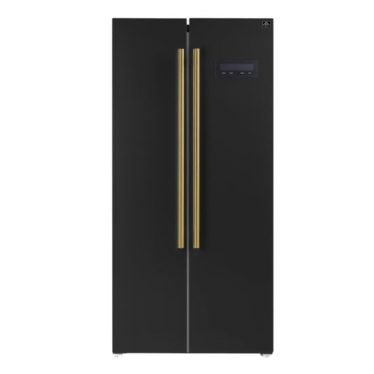 Salerno Espresso 33-inch Side-by-Side 15.6 Cu.Ft. Black Refrigerator - Black/Antique Brass