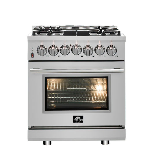 Massimo 30-Inch Freestanding Dual Fuel Range, 4 Burners, Double Convection Ovens