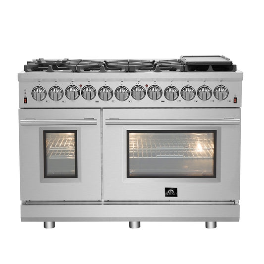 Massimo 48-Inch Freestanding Dual Fuel Range, 8 Burners, Double Convection Ovens
