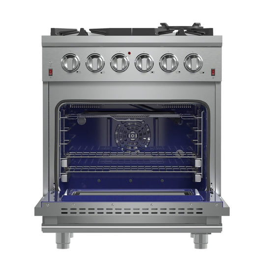Massimo 30-Inch Freestanding Gas Range, 4 Burners, True Convection Oven