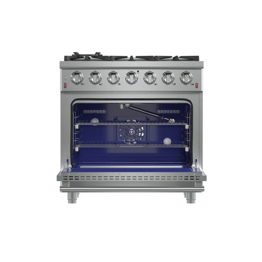 Massimo 36-Inch Freestanding Gas Range, 6 Sealed Burners, Convection Oven, Energy Efficient