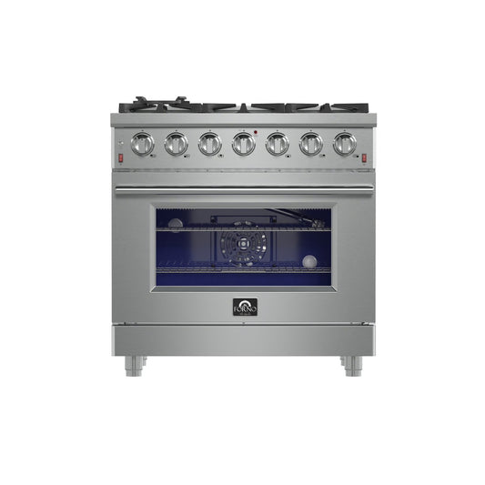 Massimo 36-Inch Freestanding Gas Range, 6 Sealed Burners, Convection Oven, Energy Efficient