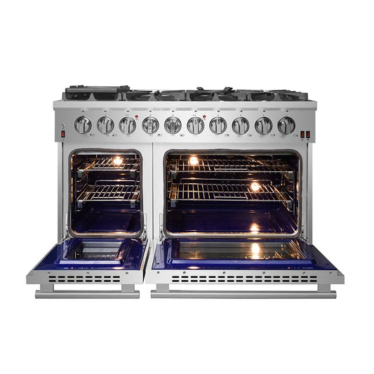 Massimo 48-Inch Freestanding Gas Range, 8 Burners, True Convection Oven