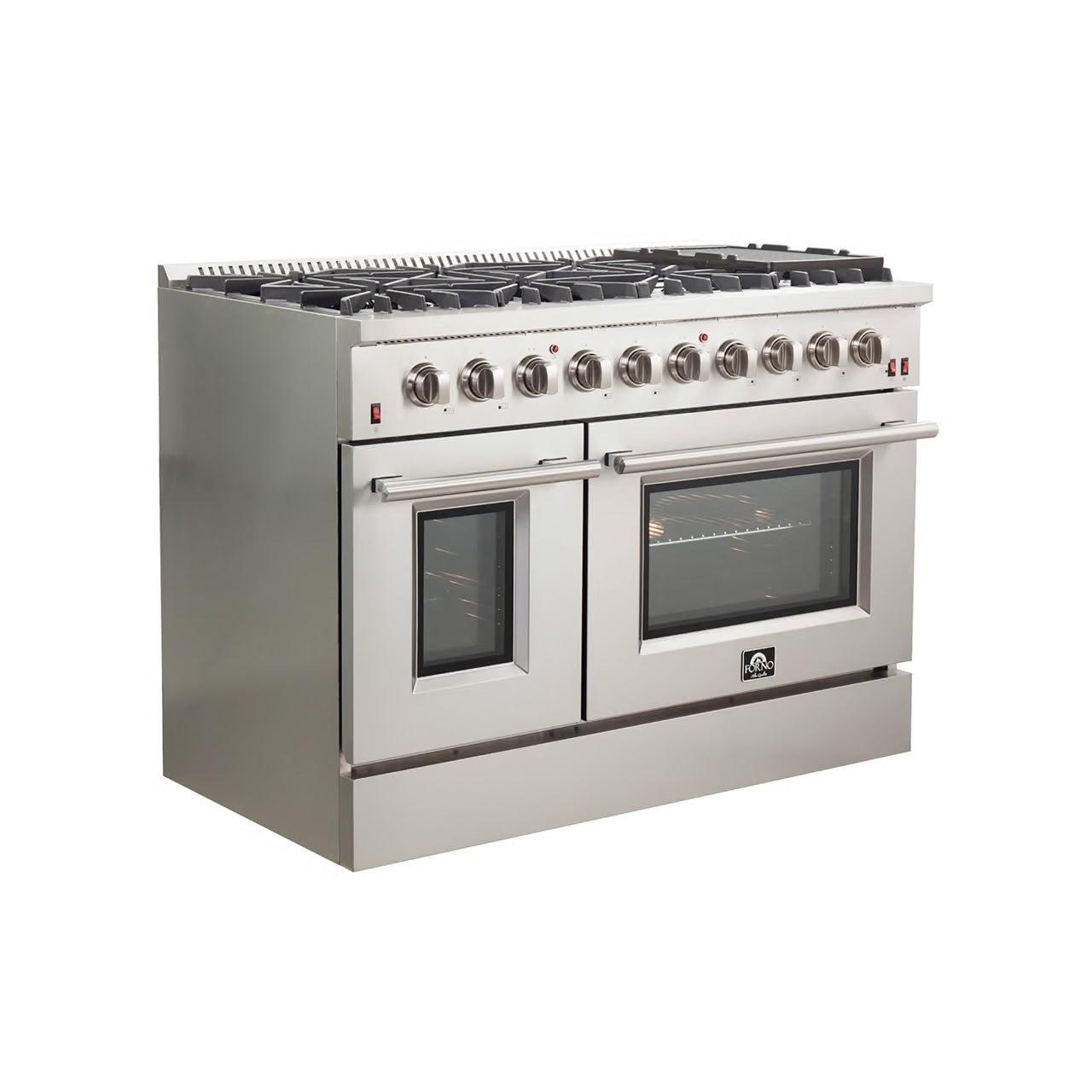 Galiano 48-Inch Freestanding Gas Range, Stainless Steel, 8 Burners, 107,000 BTU, Griddle, Double Ovens, Energy Efficient