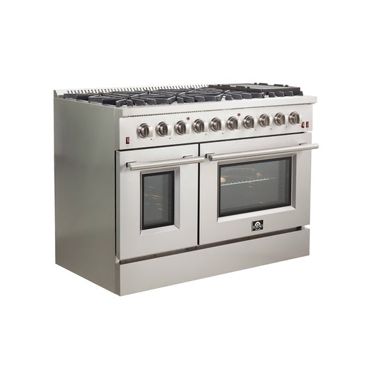 Galiano 48-Inch Freestanding Gas Range, Stainless Steel, 8 Burners, 107,000 BTU, Griddle, Double Ovens, Energy Efficient