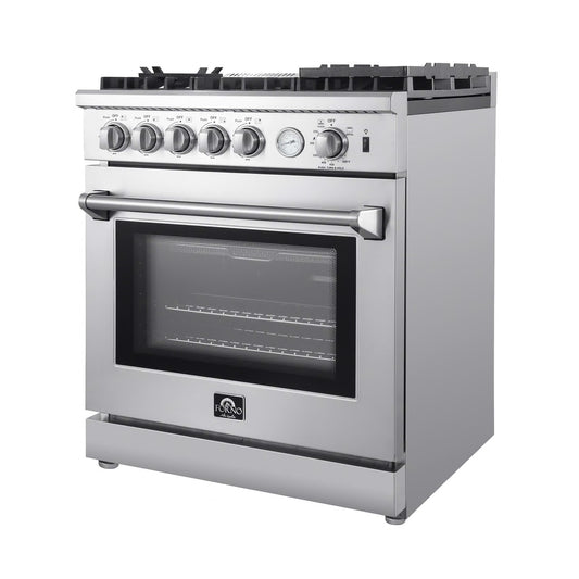 Lazio 30-Inch Freestanding Gas Range, 4 Burners, Convection Oven, Energy Efficient