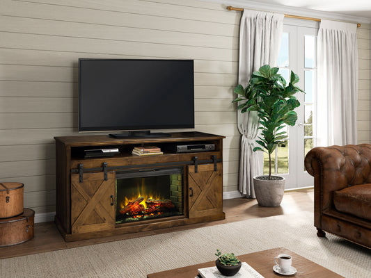 Farmhouse 66" Fireplace TV Stand - Aged Whiskey