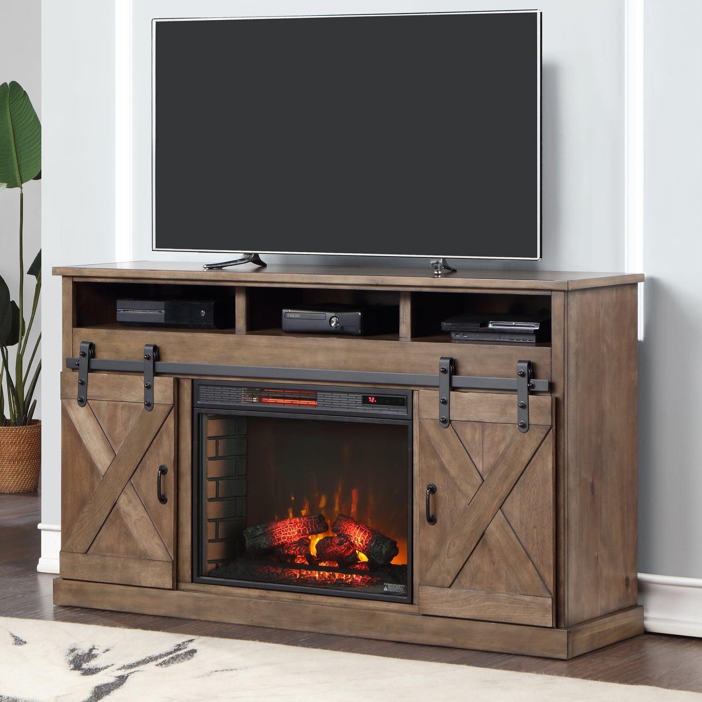 Farmhouse 66" Fireplace TV Stand - Barnwood