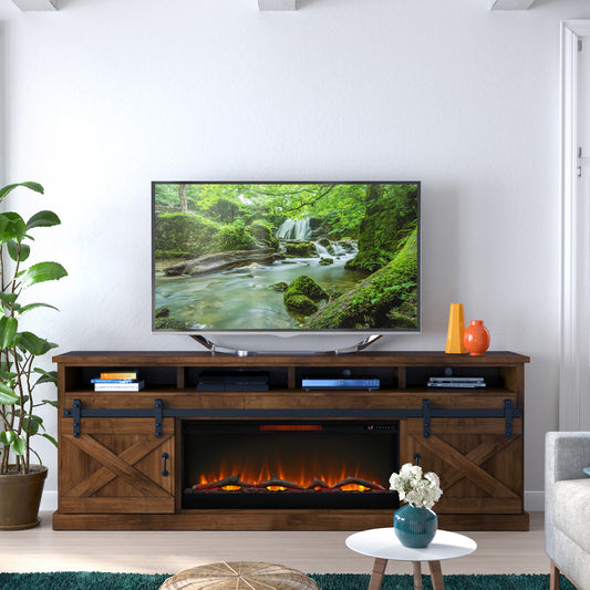 Farmhouse 94" Fireplace TV Stand - Aged Whiskey